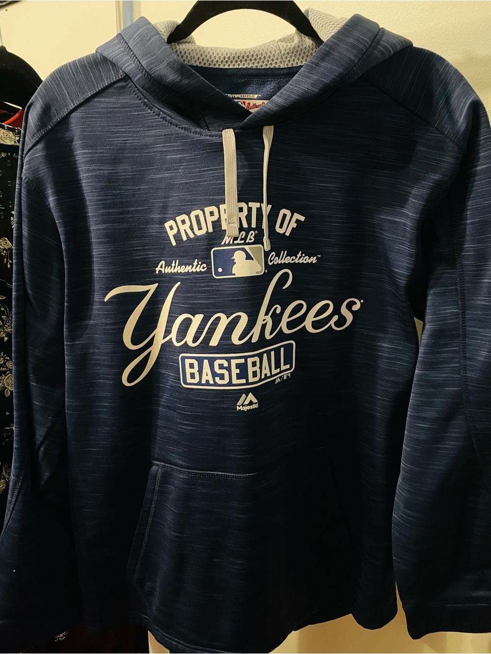 Authentic Majestic Yankees Baseball Pullover Hoodie - Navy